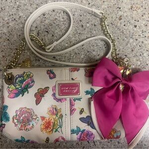 Betsey Johnson Cream Floral Crossbody Bag with Pink Bow